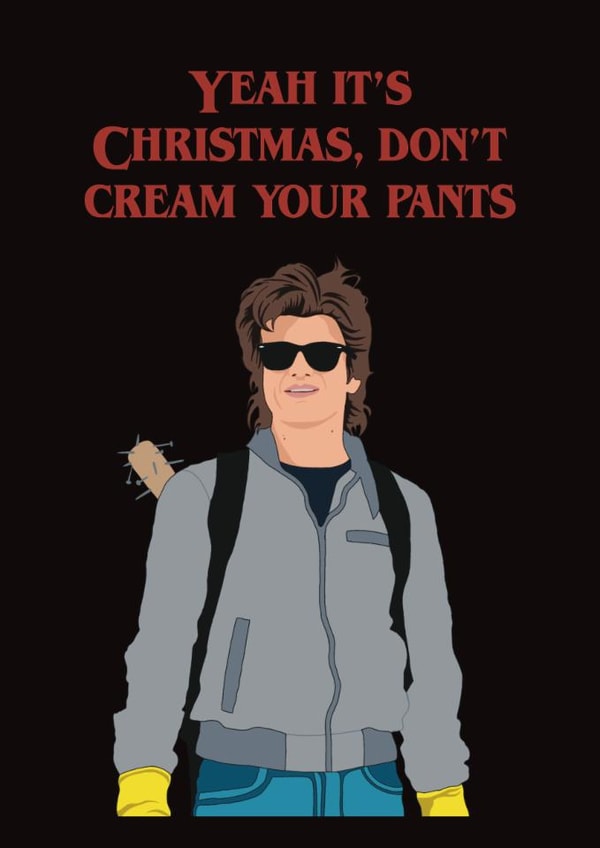 Funny Steve Harrington Stranger Things Christmas card created by Billie Paints