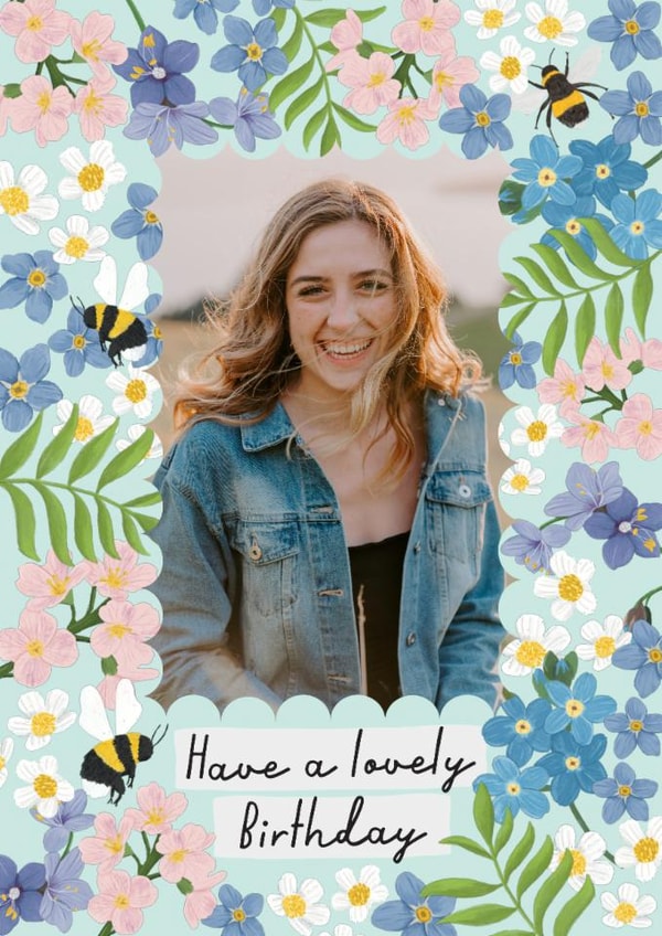 Pretty Birthday Card - Lovely Day - Blue Florals created by Rebecca Grantham