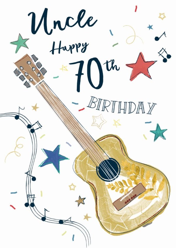 Traditional 70th Birthday Card - For Uncle - Guitar created by Katie Phythian Design