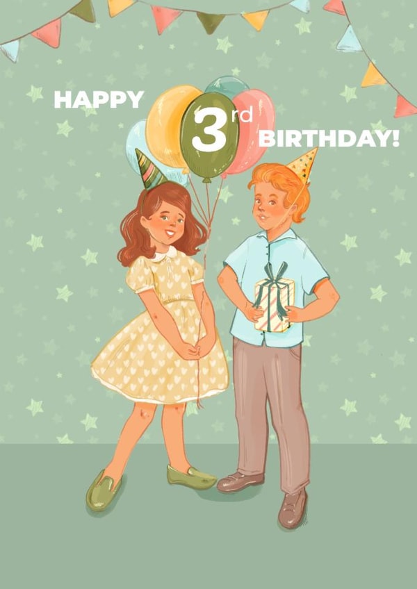 A sweet card to congratulate a third birthday. For a girl or a boy. created by Albina Uvarova