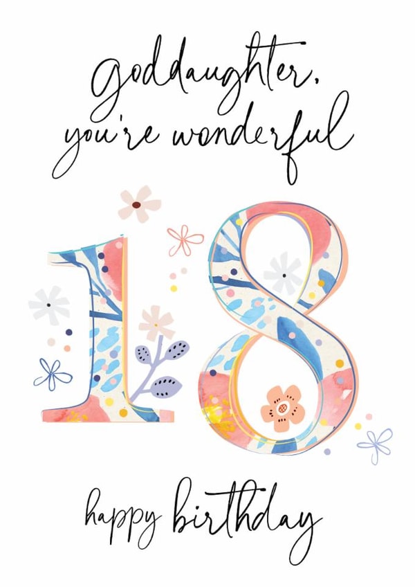 Traditional 18th Birthday Card - For Goddaughter - Florals created by Katie Phythian Design