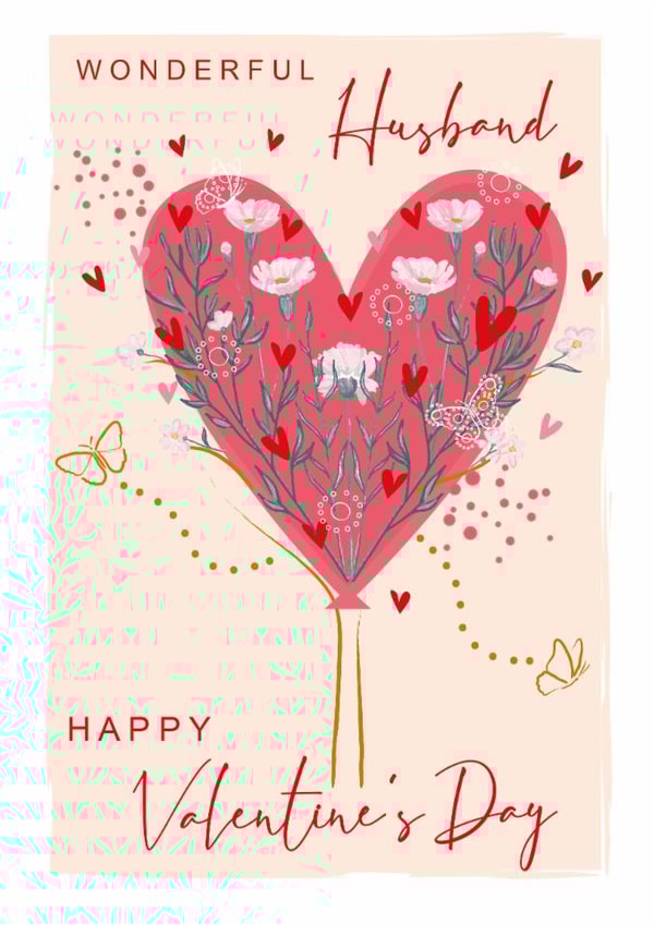 Classic Valentine's Day Card - For Husband - Love Heart Tree - Flowers & Butterflies created by SABIVO Design by Sabina