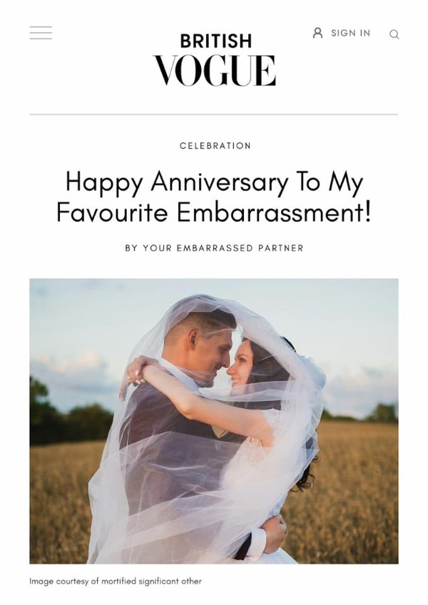 Funny Anniversary Card - Favourite Embarrassment - Vogue created by Trendink Cards