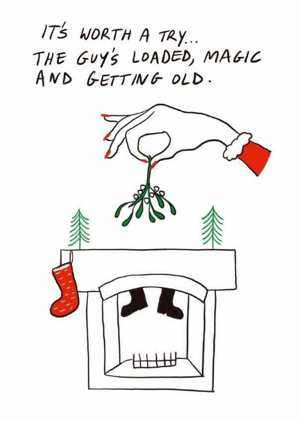 Cheeky, funny Christmas card - festive party season holiday seduction humour created by Trashy Mags