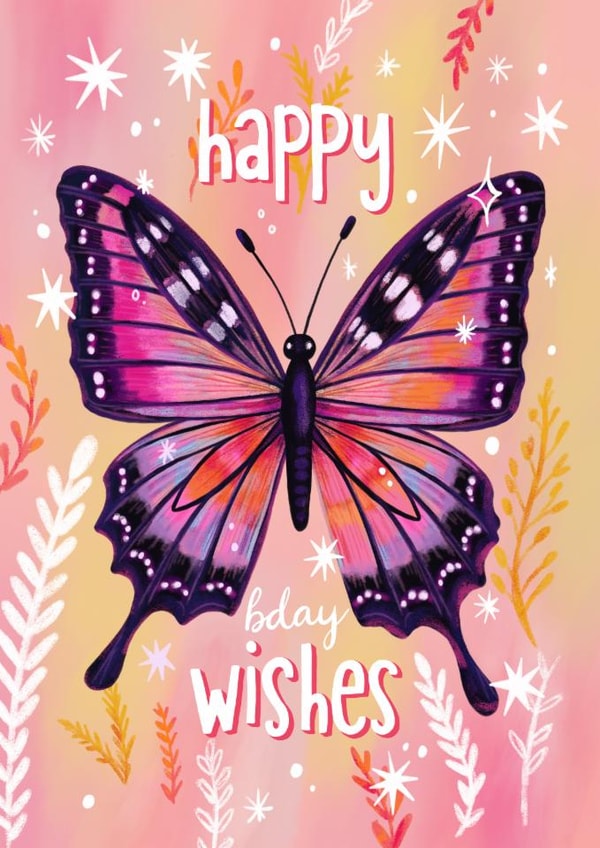 Pretty Birthday Card - For Her - Butterfly created by Aniet Illustration