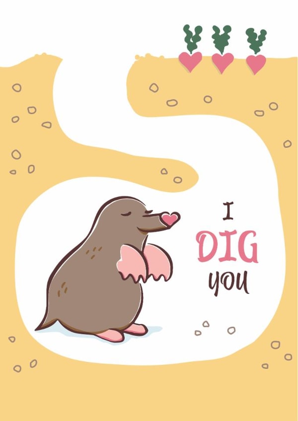 I dig you mole - cute Valentine's card created by Rainfish Studio by Diane Pearse