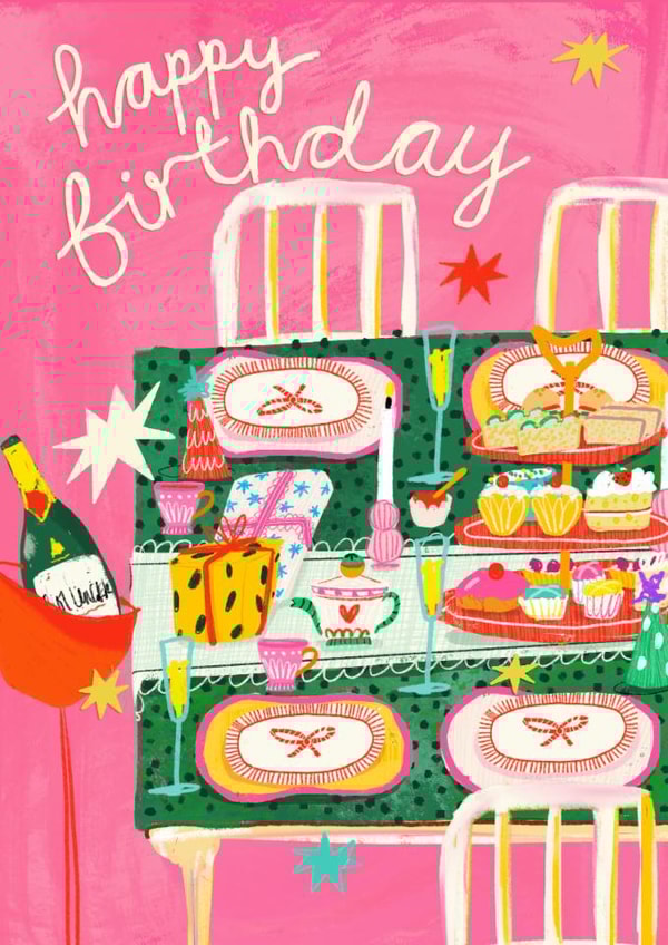 Pretty Birthday Card - Dinner Party created by NICHOLA COWDERY ILLUSTRATIONS 