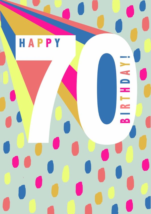 Happy 70th Birthday wishes - colourful milestone age card created by Ally Marie Illustration