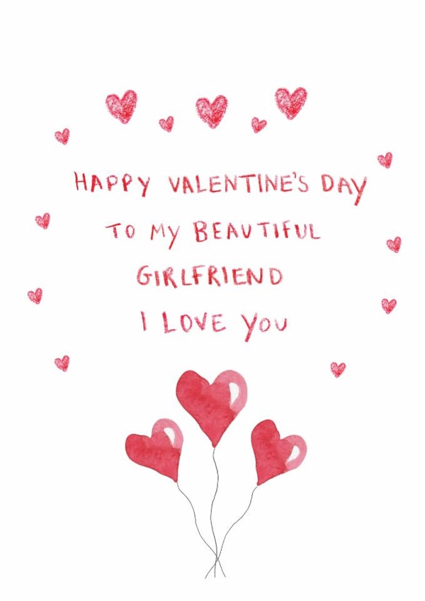 Romantic Valentine’s Day Card - For Girlfriend - Hearts created by HCD Illustration