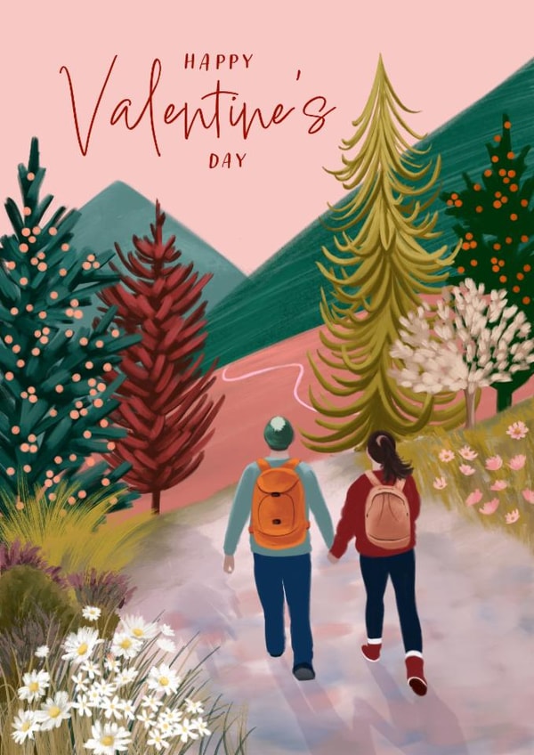 Classic Valentine's Day Card - Hiking Couple created by Debbie Daley Illustrations