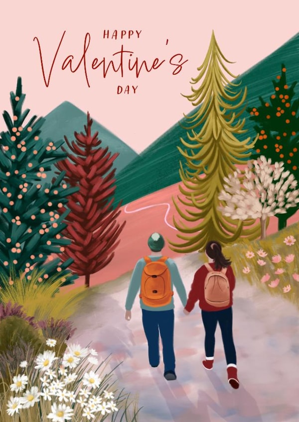 Classic Valentine's Day Card - Hiking Couple created by Debbie Daley Illustrations