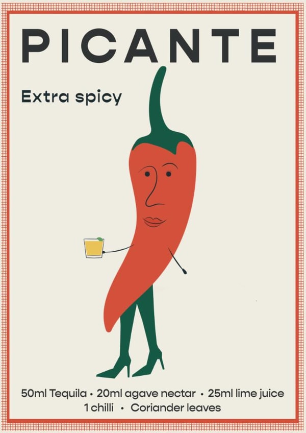 Arty Birthday Card - Picante Cocktail - Chili created by Little Egret Design