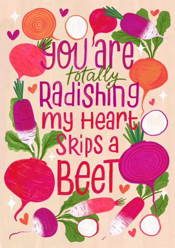 Classic Valentine's Day Card for growers - radishes and beetroot created by Nicola B Studio