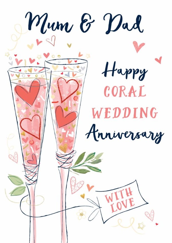 Traditional 35th Anniversary Card - Coral - For Parents created by Katie Phythian Design