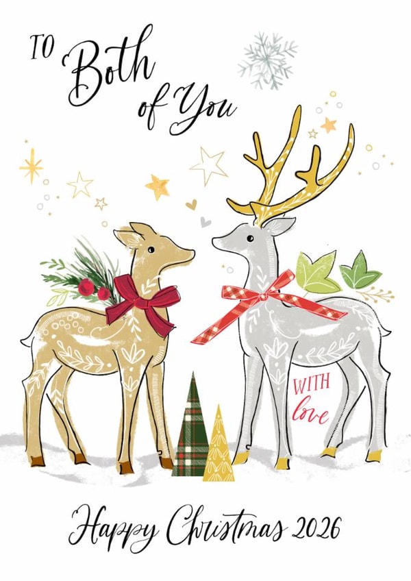 Traditional Christmas Card - Reindeers - For Both Of You - 2026 created by Katie Phythian Design