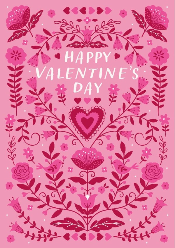 Pretty Valentine's Day Card - Hearts And Flowers - Folk Florals created by Nina Raby - Jones