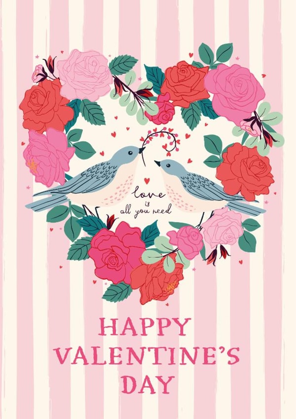 Pretty Valentine's Day Card - For Her - Roses - Love Is All You Need created by Nina Raby - Jones
