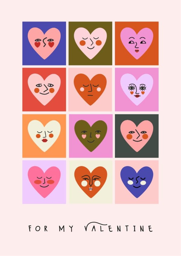 Arty Valentine's Day Card - Hearts - Bold Faces created by Sad Girl Illustration