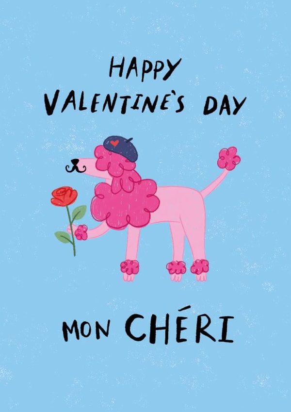 Cute Valentine's Day Card - Pink Poodle - Mon Chéri created by Dandelion Stationery
