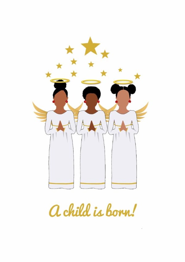 Rejoice! A Child is Born Christmas Card – Black Angels Design created by All Shades