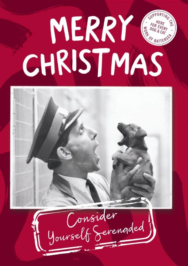 Cute Christmas Card - Serenading Dog - Battersea Heritage History Card created by Cardology