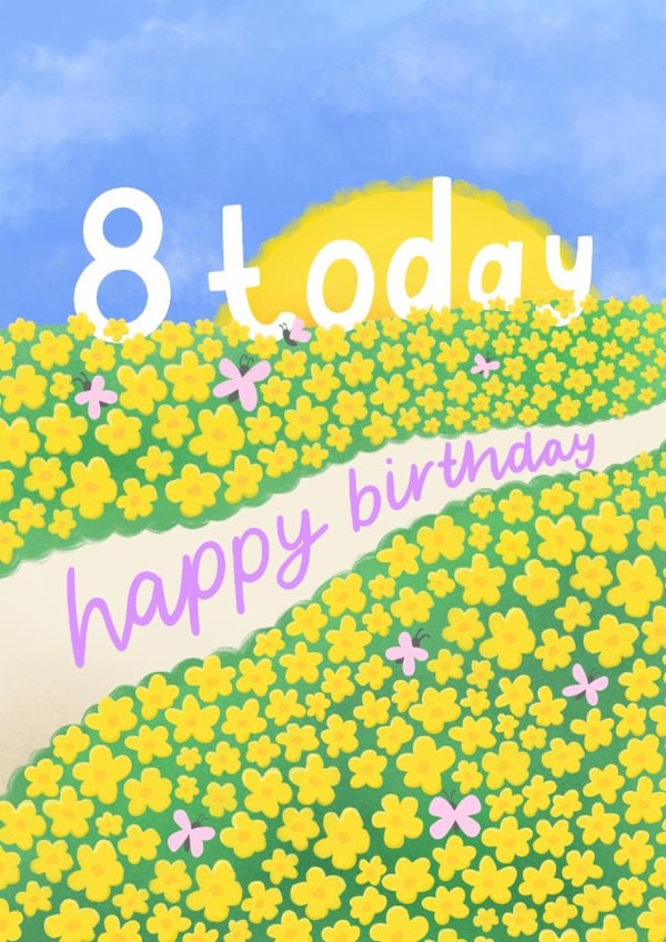 Cute 8th Birthday Card - Butterflies - Flowers created by Macie Dot Doodles