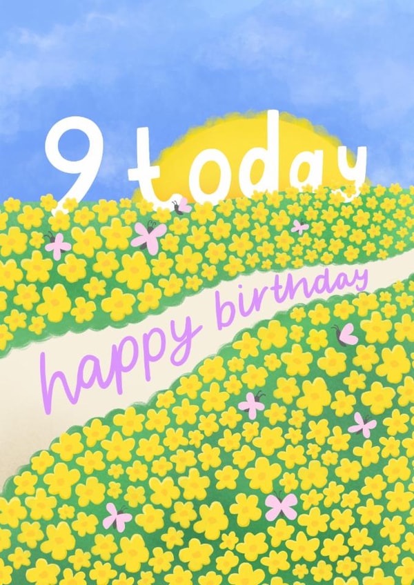 Cute 9th Birthday Card - Butterflies - Flowers created by Macie Dot Doodles