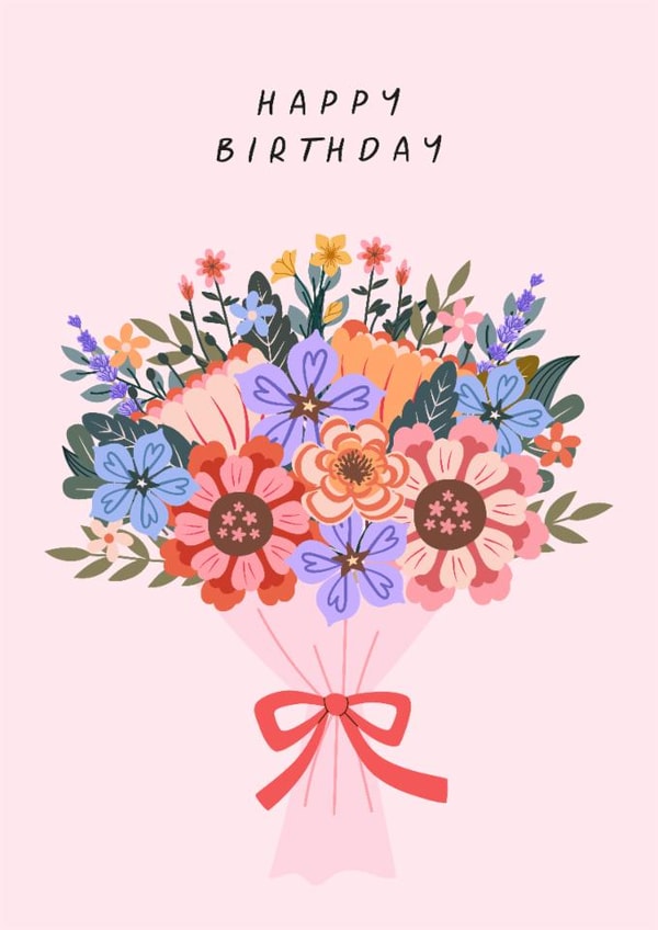 Pretty Birthday Card - For Her - Floral Bouquet created by Sad Girl Illustration