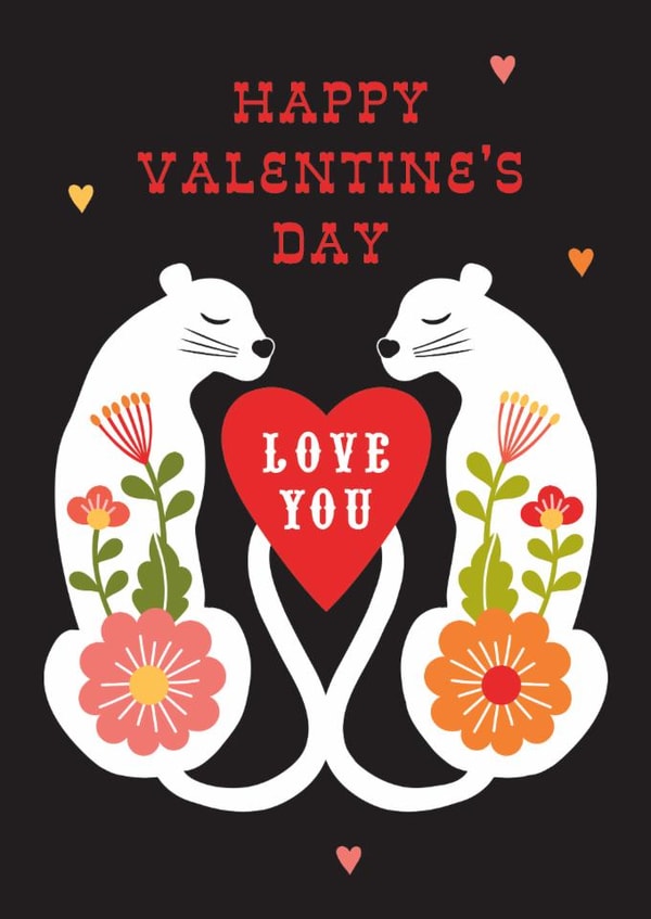 Arty Valentine's Day Card - Love Cats - Folk Flowers created by Maggie Magoo Designs