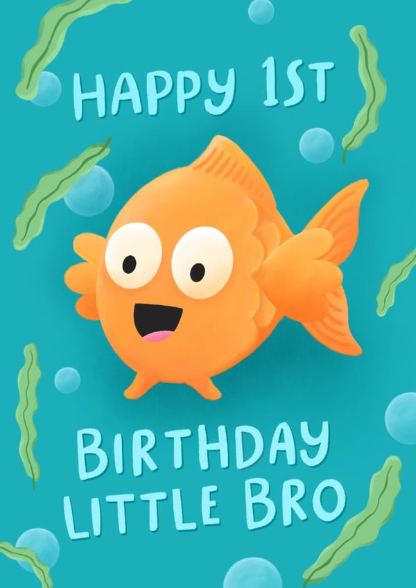 Cute 1st Birthday Card - Little Brother - Fish created by Macie Dot Doodles