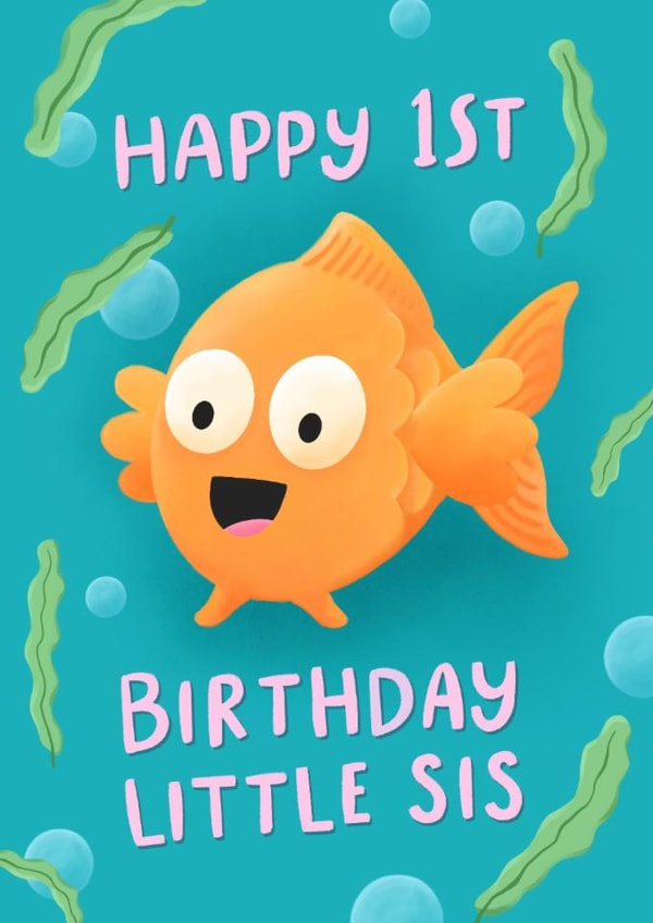 Cute 1st Birthday Card - Little Sister - Fish created by Macie Dot Doodles
