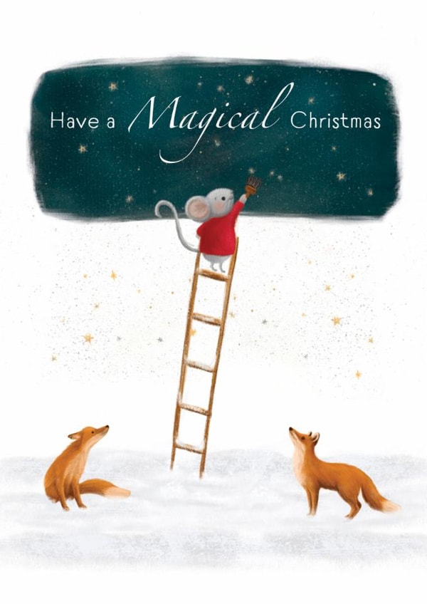 Cute Christmas Card - Have A Magical Christmas - Foxes And A Mouse created by Jo Couch