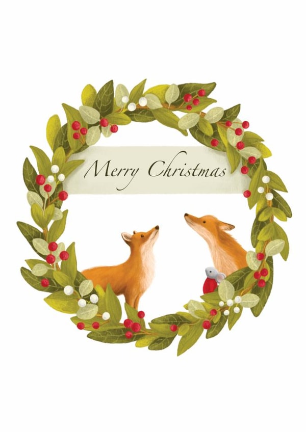 Cute Christmas Card - Foxes And A Mouse - Wreath created by Jo Couch