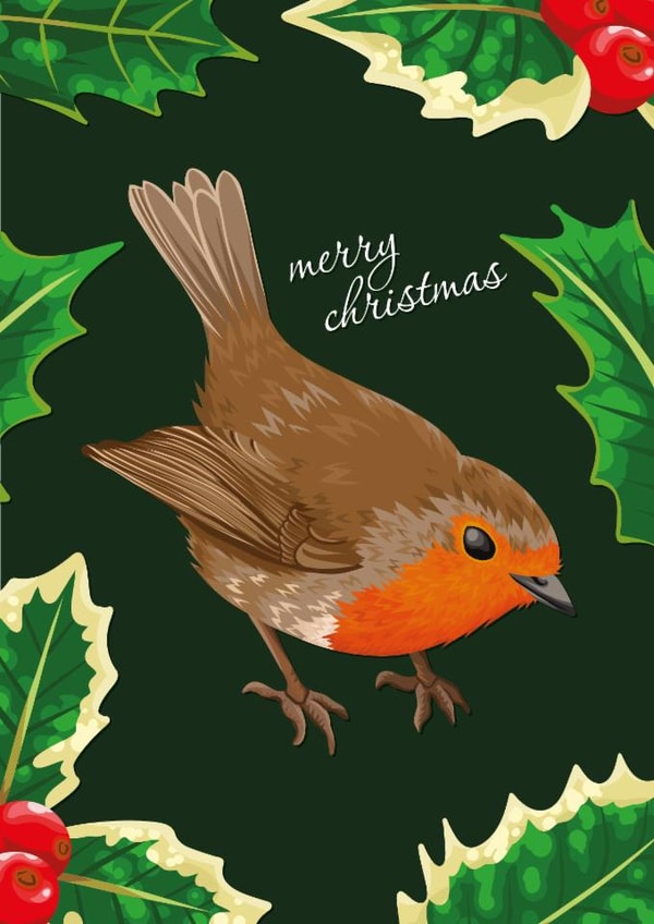 Festive Merry Christmas Card - Cute Robin & Holly For Friends & Family created by Featherkissed