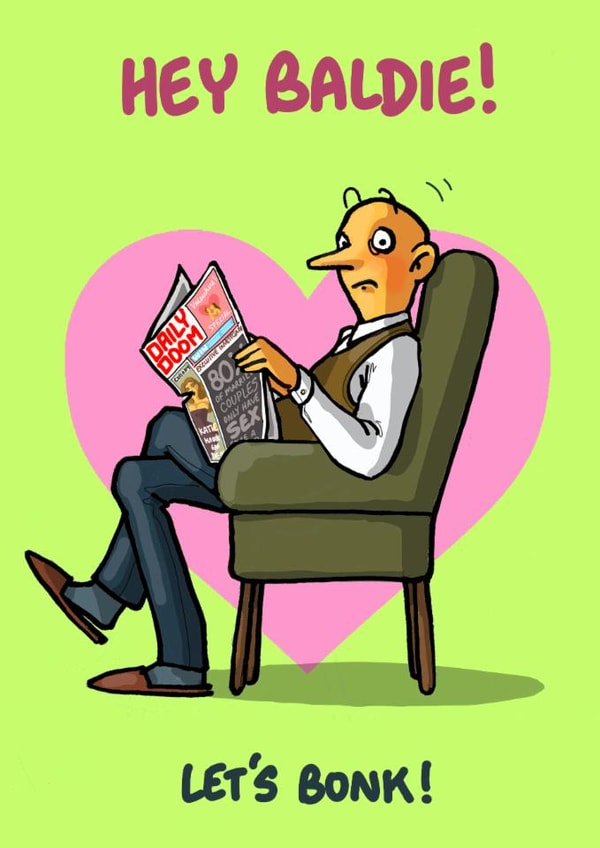 Funny Valentine's Day Card - Hey Baldie Let's Bonk! created by Bryony Jackson Walters