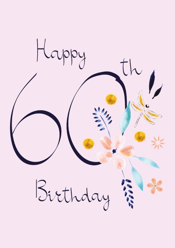 Classic 60th Birthday Card - For Her - Pretty Peach Flowers & Mint ...