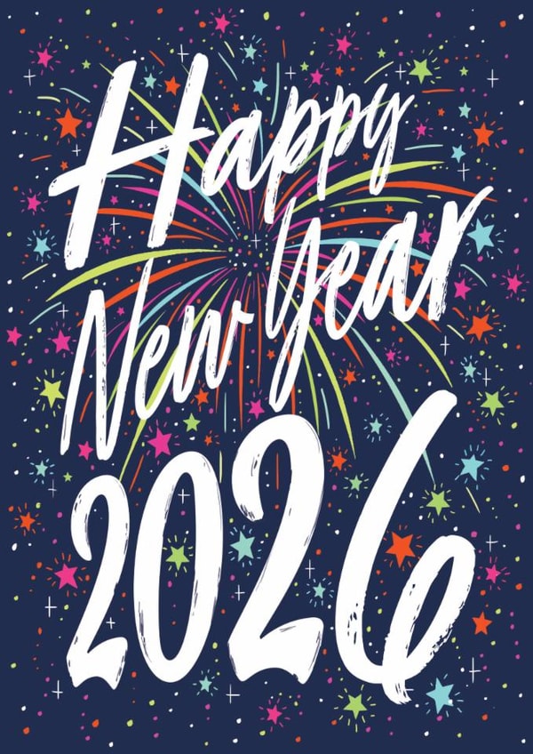 Happy New Year 2026! Modern colourful firework design created by Ally Marie Illustration