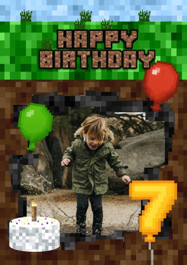 Fun Birthday Card – 7th –  Minecraft created by Kerrylovescards