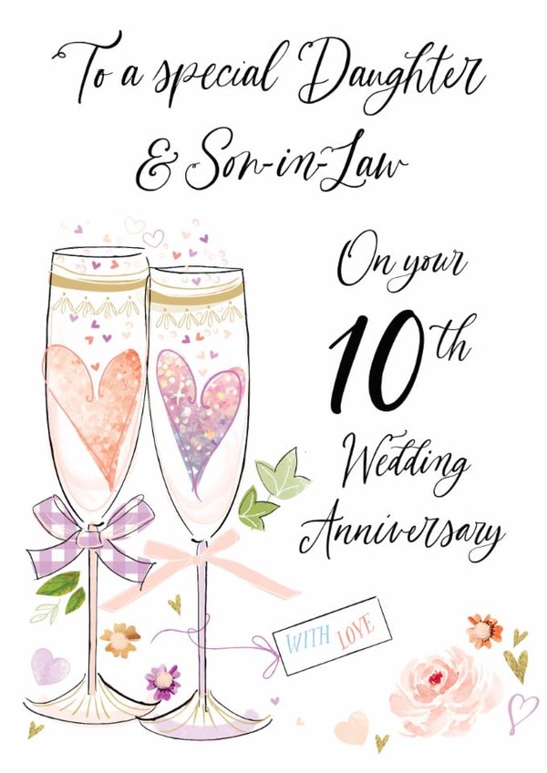Traditional 10th Anniversary Card - For Daughter & Son In Law - Glasses created by Katie Phythian Design