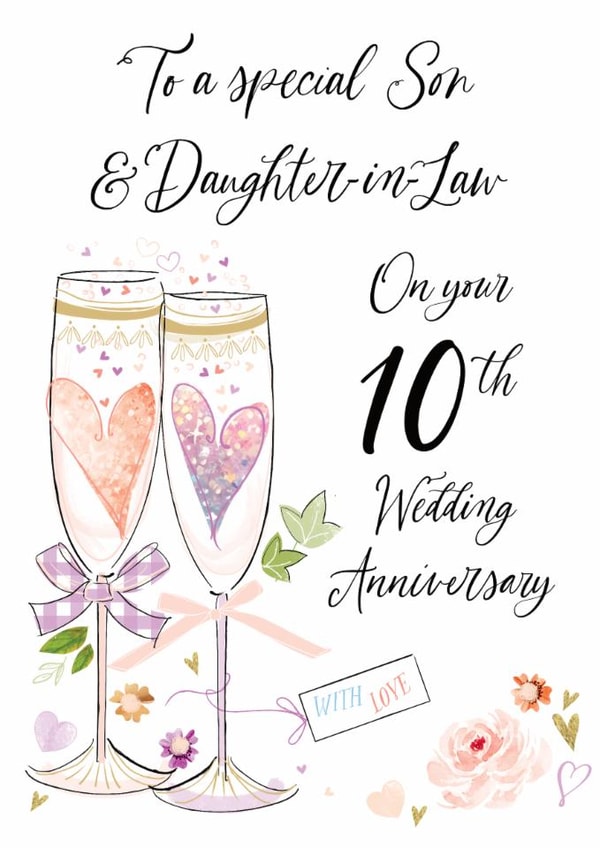 Traditional 10th Anniversary Card - For Son & Daughter In Law - Glasses created by Katie Phythian Design