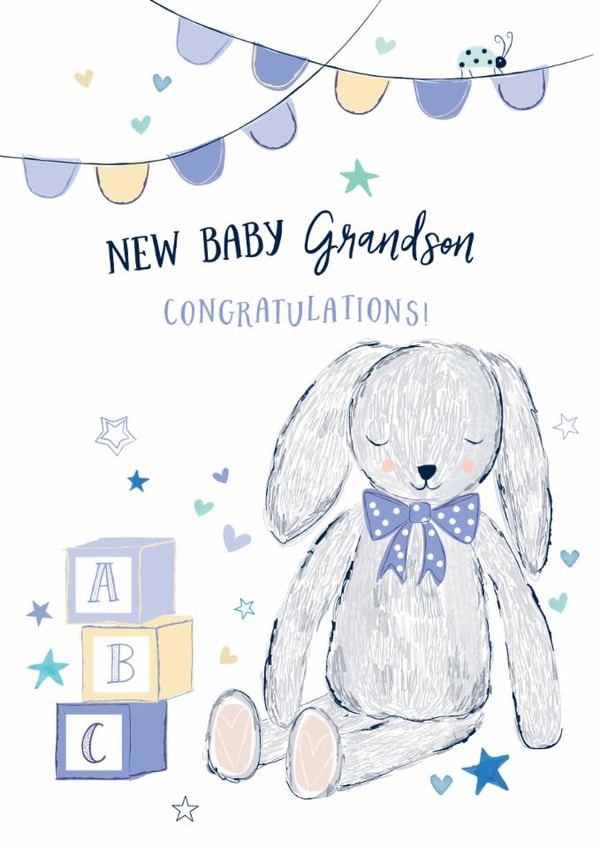 Cute New Baby Card - Grandson - Teddy Bear created by Katie Phythian Design