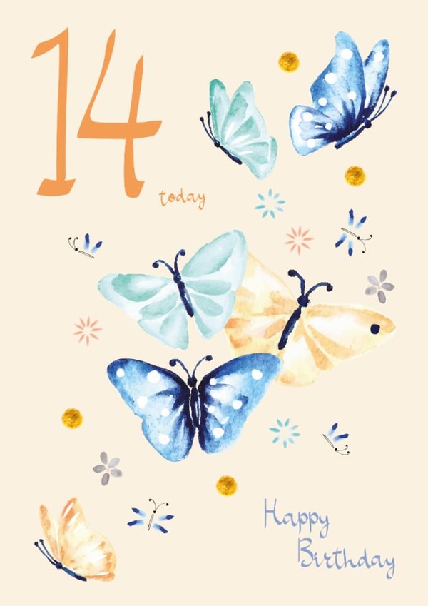Classic 14th Birthday Card - For Girls - Pretty Butterflies created by SABIVO Design by Sabina