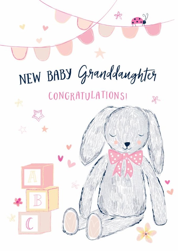 Cute New Baby Card - For Granddaughter - Teddy Bear created by Katie Phythian Design