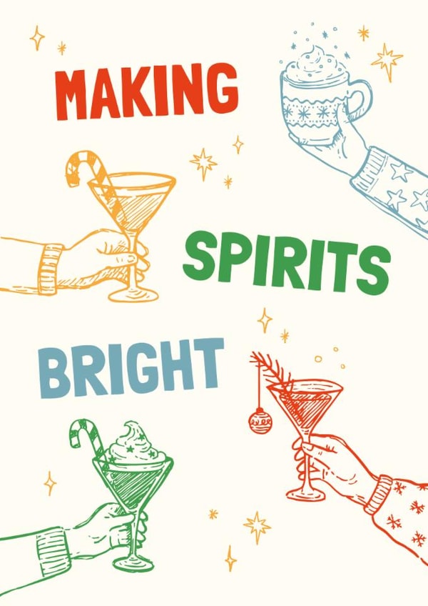 Hand Drawn Christmas Card featuring festive cocktail illustrations created by Poppet and Moose