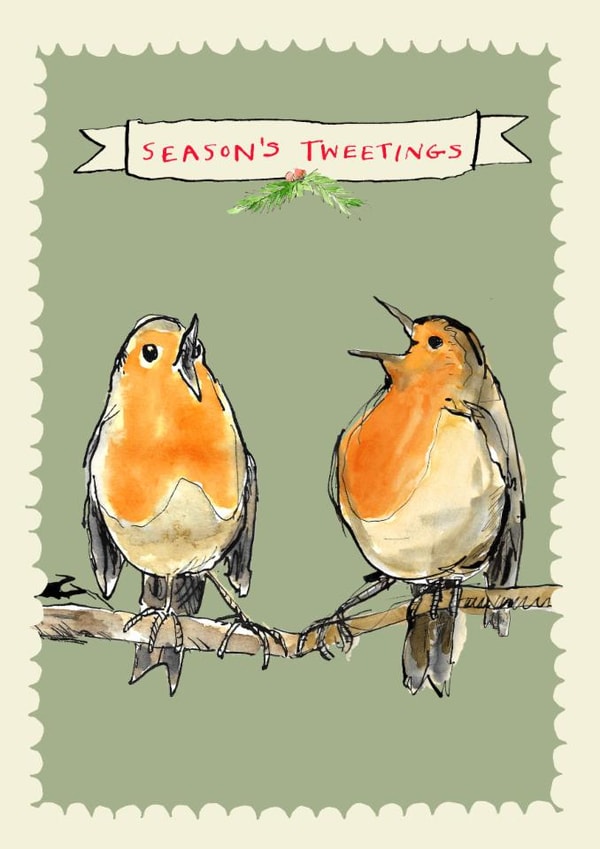 Classic Christmas Card - Robins - Season's Tweetings created by Poet and Painter