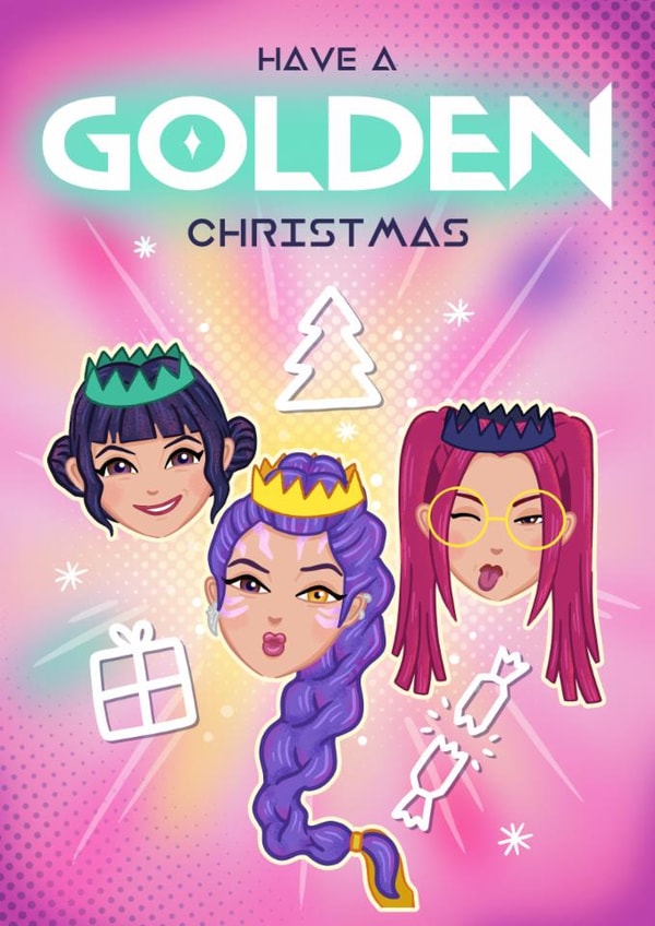 Cute Christmas Card - KPop Demon Hunters - Have A Golden Christmas created by Blue Kiwi Design