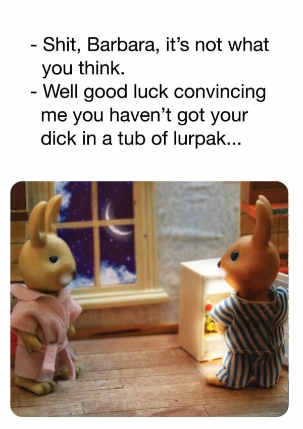 Rude Birthday Card – Funny – Dick in Lurpak Tub created by Brainbox Candy