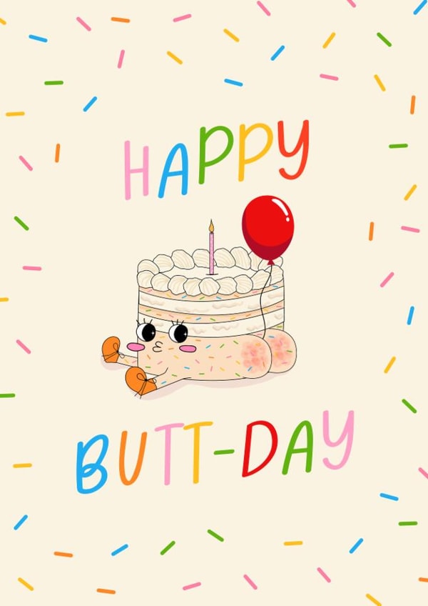 Cute & Cheeky Birthday Card – Birthday Cake Sprinkles – Happy Butt-Day created by Chipper Prints