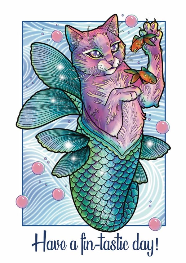 Sparkly purr-maid card for someone’s special day created by Kayleigh Hughes