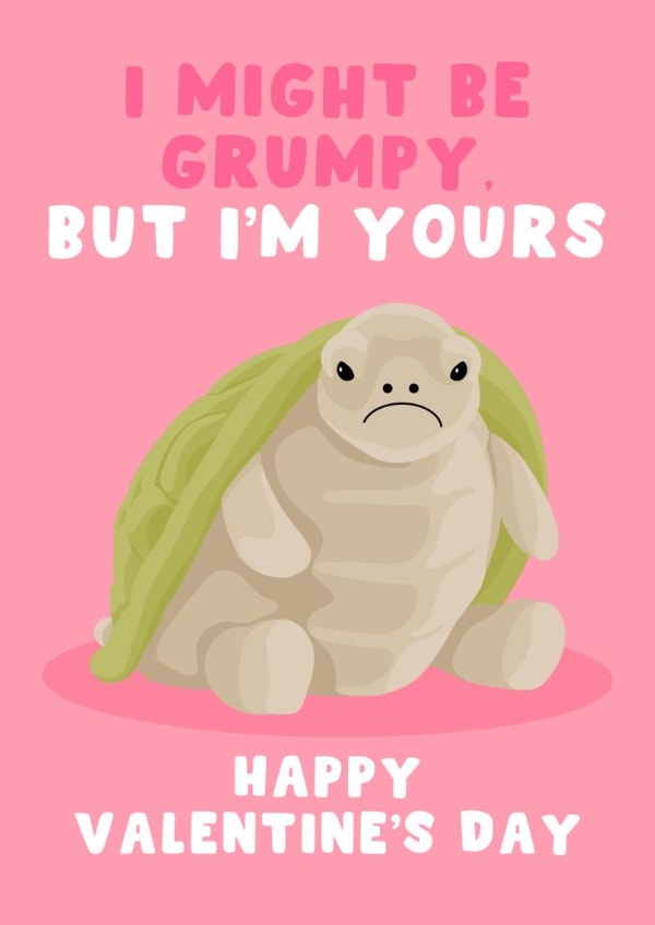 Funny Valentine's Day Card - Grumpy Timmy Turtle created by Pink Peach Cards